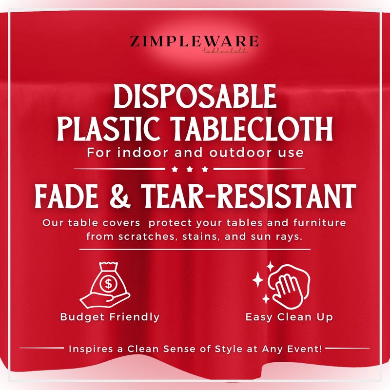 ZIMPLEWARE Premium Red Plastic Table Cloth Disposable (12 Pack) Round Tablecloth (84in) Party Table Cloths Disposable, Perfect Table Cloth Round Cover for Any Table Up to 6 Feet - Image 2
